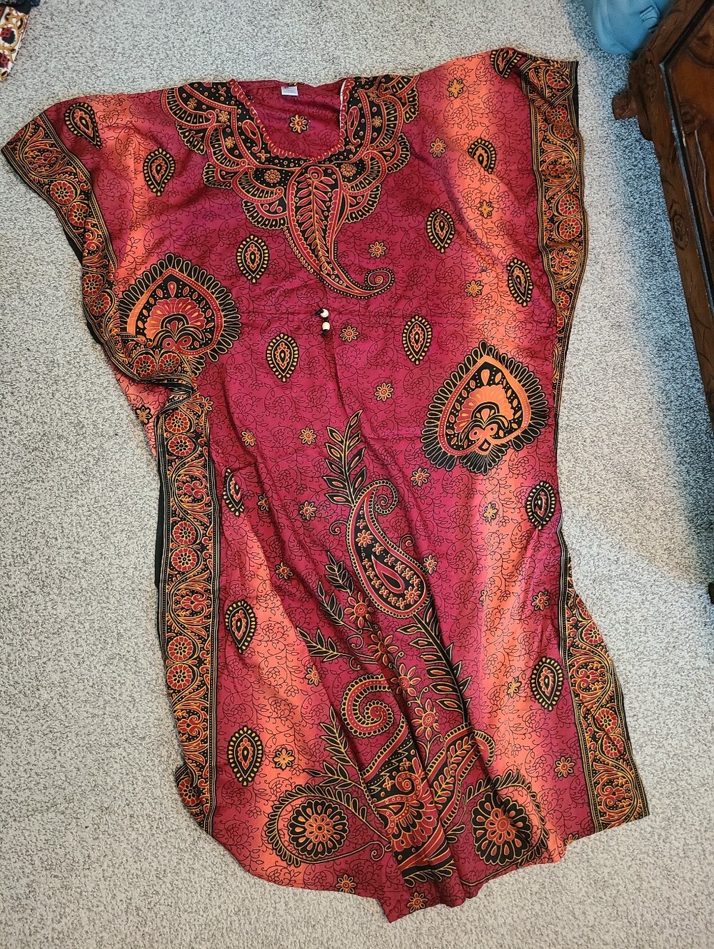 Paisley Kaftan in Deep Red And Orange